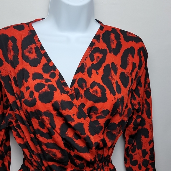 NEW Women V-Neck Long Sleeve Printed midi Casual Dress - Picture 4 of 10